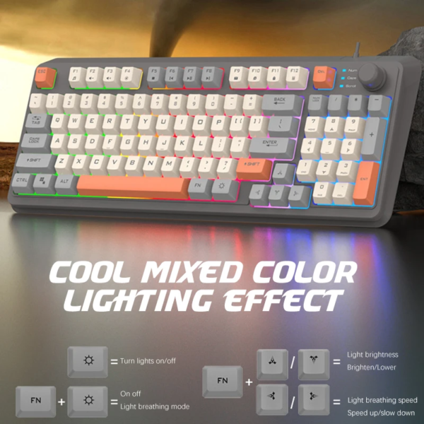 Keyboard Gaming Xunfox RGB LED USB Wired 94 Keys Top Knob with Mouse - Grey - Gambar 5