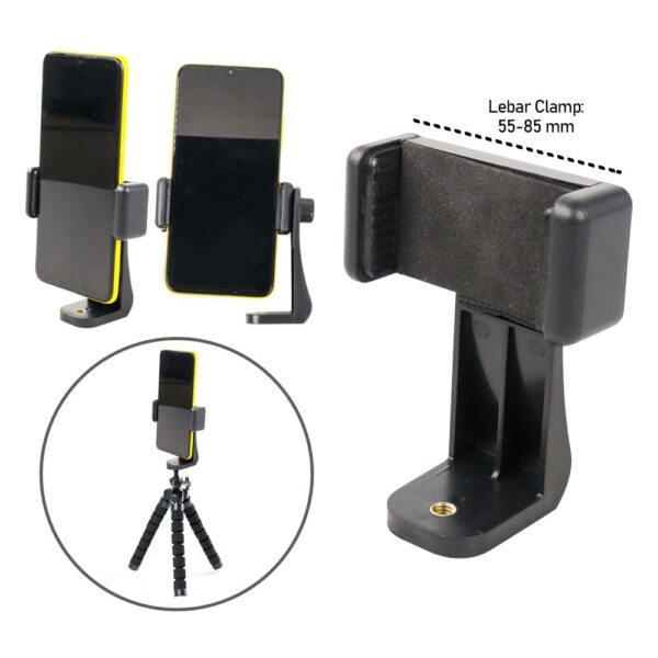 Smartphone Clip Bracket Holder Mount Tripod Monopod - Black - Gambar 2