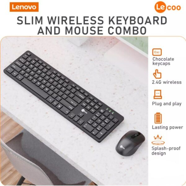 Lenovo Lecoo Keyboard Mouse Combo Set Wireless - Black - Gambar 6