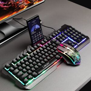 Keyboard Gaming LIMEIDE Combo Keyboard Gaming RGB with Mouse + Holder Smartphone - Black