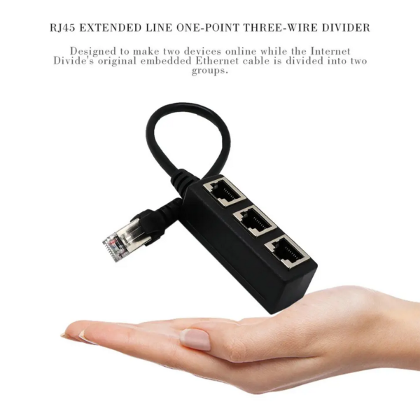 Splitter RJ45 LAN Ethernet Network Connector Hub 3 Port - Black - Gambar 2