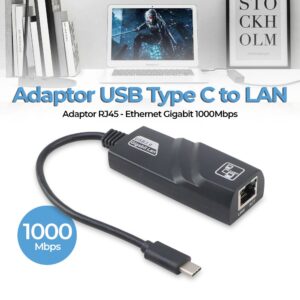 TelDay Adaptor USB Type C to LAN RJ45 Ethernet Gigabit 1000Mbps