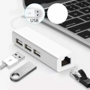 USB to LAN Ethernet External Network Card with USB Hub  - White