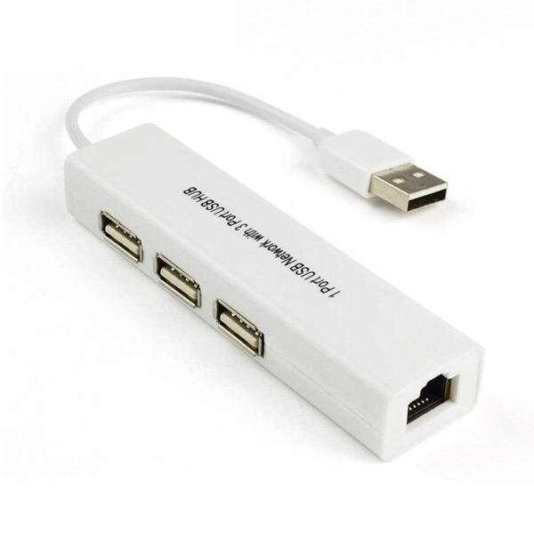 USB to LAN Ethernet External Network Card with USB Hub  - White - Gambar 3