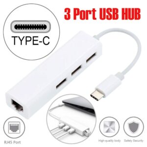 USB Type C LAN Ethernet Adaptor with 3 Port USB Hub 2.0