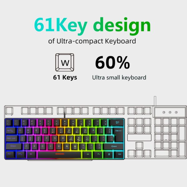 Keyboard Gaming RGB Backlit Mechanical YFruitful  Feel 61 Key Wired - Black - Gambar 5