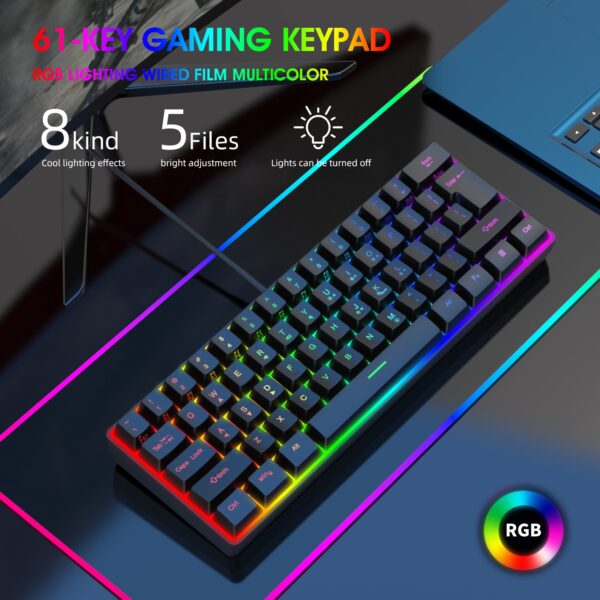 Keyboard Gaming RGB Backlit Mechanical YFruitful  Feel 61 Key Wired - Black - Gambar 6