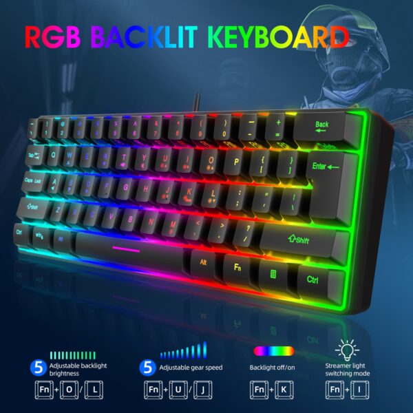 Keyboard Gaming RGB Backlit Mechanical YFruitful  Feel 61 Key Wired - Black - Gambar 7